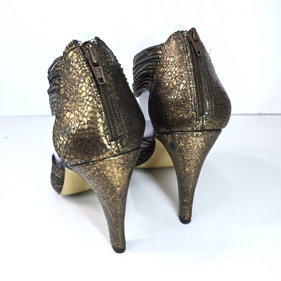 FRANCO SARTO Copper Cracked LEather Gladiator Ankle Strap Stilletoe Sandals - Picture 7 of 9